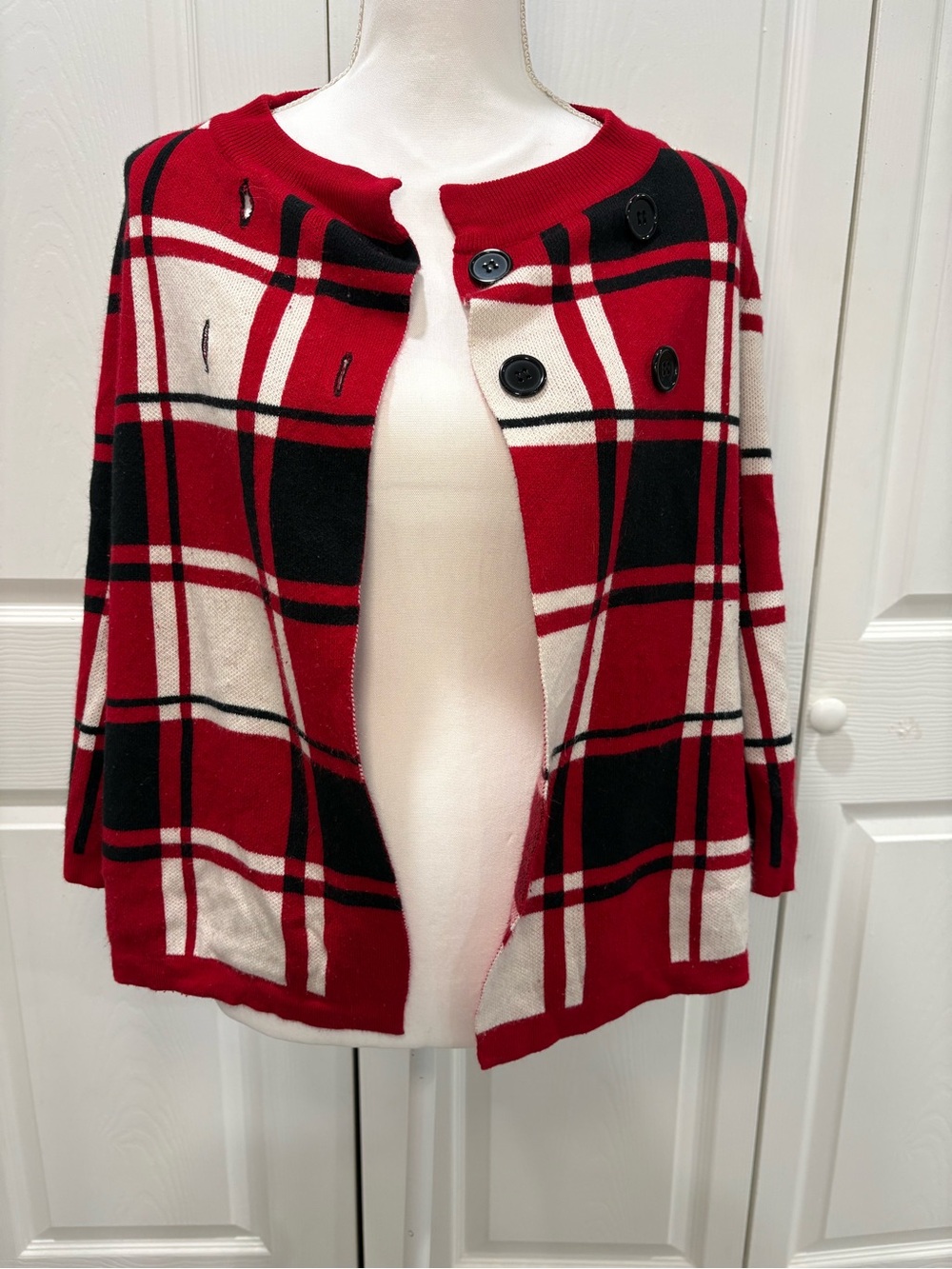 Luxe Red, White & Black Plaid Cape Jacket